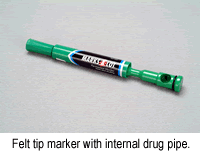 Felt tip marker with internal drug pipe